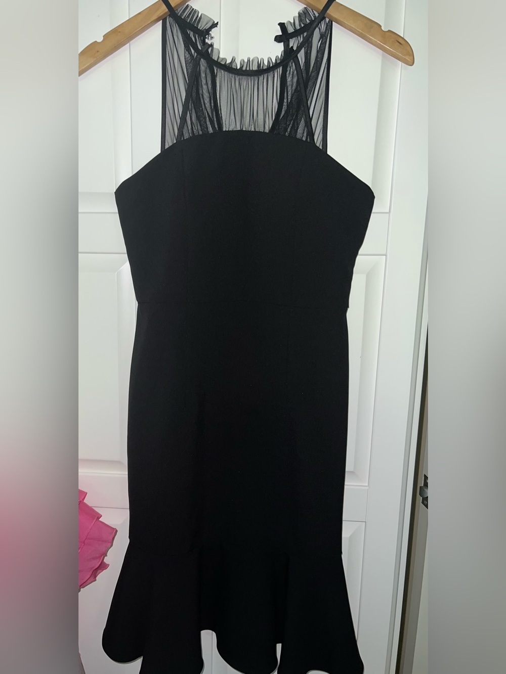 $10Gift💕Sexy Black halter Mesh  mermaid edges bodycorn SelfBra Knee length Dress